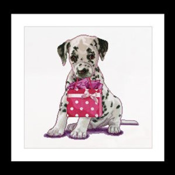 GOK737A Thea Gouverneur Kit Puppy Went Shopping 12" x 12"; Aida; 16ct