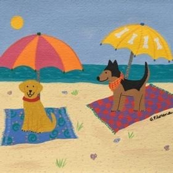 400 Series:  411 Dogs on Beach 7 x 7 13 Mesh Tango & Chocolate art of Georgia Florena Shaban Tatutina