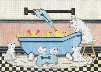 CL-124 Westies share Tub w/Ducks 11”x 8” 18 Mesh Cindi Lynch Designs