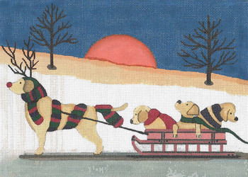 CL-127  Labrador retriever on Sled 11”x 8” 18 Mesh Cindi Lynch Designs