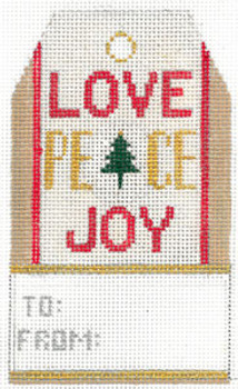 XO-198c Gift Tag - Love, Peace, Joy  3 x4 3/4 18 Mesh Meredith Collection