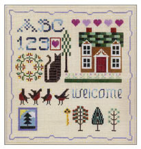 07 The Drawn Thread Welcome Spot Sampler 8 x 8 18 Mesh Egg Shell