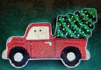 CANX7	Red Truck with dog	18 Mesh CANVAS COOKIE Cheryl Schaeffer And Annie Lee Designs