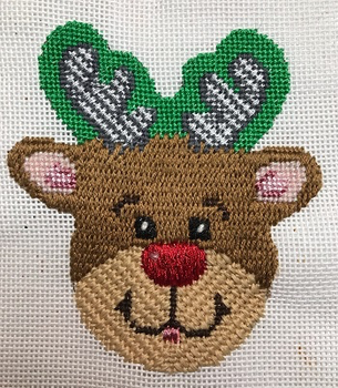 CANX25	Reindeer Head	18  Mesh CANVAS COOKIE Cheryl Schaeffer And Annie Lee Designs