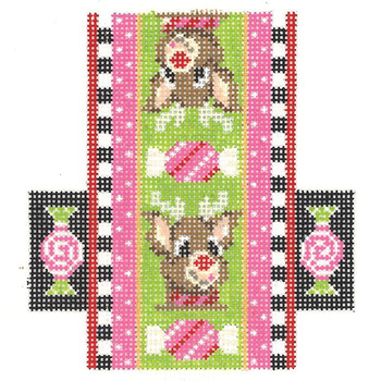 KCCX32-18 Pink Run-Run Rudolph Candy 3.75"w x 4"h - 18 Mesh Kelly Clark Needlepoint