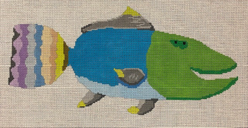 ASIT323	Green Electric Blue Fish	15X7	13 Mesh A Stitch In Time