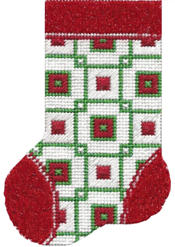 ASIT102	Mini sock wht/ red/grn squares 4X6		13 Mesh A Stitch In Time stitch guide included