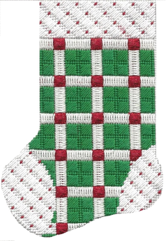 ASIT098	Mini sock grn/whit/red check	4X6	 18 Mesh A Stitch In Time stitch guide included