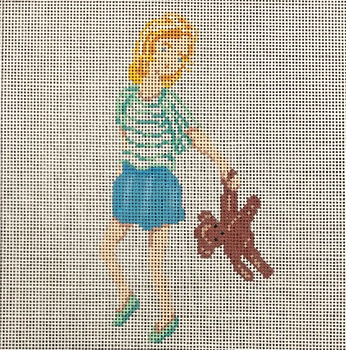 ASIT427	Girl with Teddy 6X6 18 Mesh A Stitch In Time