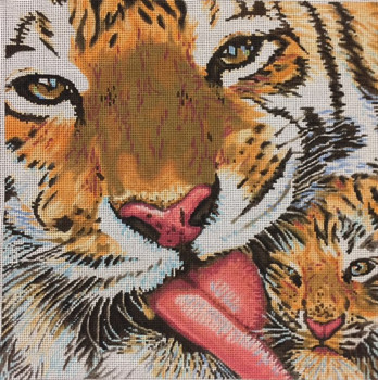 ASIT111	Tiger & Baby 14X14	 13 Mesh A Stitch In Time