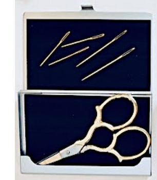 BLUE SCISSOR/NEEDLE Case Accoutrement Designs Silver Shown Opened Materials Not Included