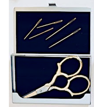 LIGHT GOLD SCISSOR/NEEDLE Case Accoutrement Designs Silver Shown Opened Materials Not Included