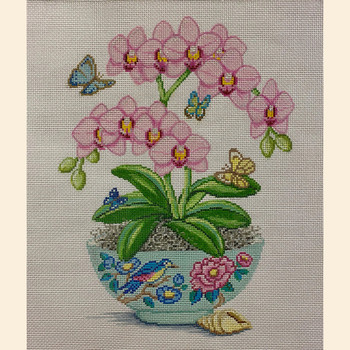 4251 PINK ORCHIDS IN VASE 9.5 x 12.5 13 Mesh Alice Peterson Designs