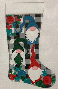 4258 GNOMES ON CHECKS CHRISTMAS STOCKING 11 x 19 13 Mesh Alice Peterson Designs