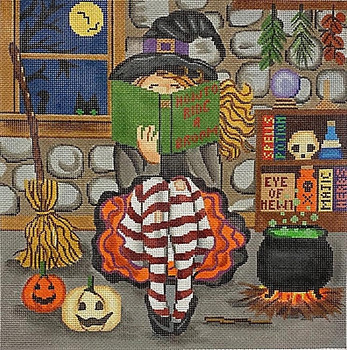 GEP306 Stitching Girl - Witch 10 x 10 18 Mesh Gayla Elliott