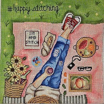 GEP313 #Happy Stitching Picnic  10 x 10 18 Mesh Gayla Elliott