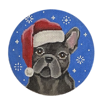 DG31 French Bulldog Santa, Gray 4" Dia 18 Mesh Pepperberry Designs 