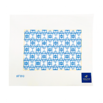 Pagoda Print Clutch  French Blue 6" x 9"14 Mesh AF108 Anne Fisher Needlepoint, llc