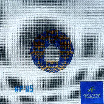 AF115	Navy/Gold Pagoda Insert 3" 14 Mesh Anne Fisher Needlepoint, llc