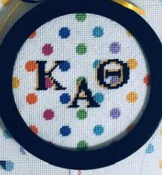 Sorority Series:  1904-KAO Kappa Alpha Theta 4” Multi Dot Round 18 Mesh Kangaroo Paw Designs