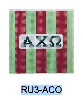 Sorority RU3-ACO Alpha Chi Omega Rugby Stripe 3" square 18 Mesh Kangaroo Paw Designs