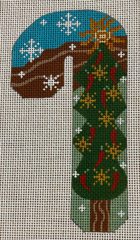 CH-593 Chili Pepper Tree Candy Cane 2 7⁄8 x 5 1⁄2 18 Mesh CH Designs With Stitch Guide