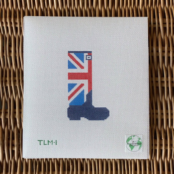 TLM‐1 Union Jack Wellie ‐ Red.BrightBlue.Navy 2 3/8”W x 4”H 18 Mesh Tout le Monde Needlepoint, LLC