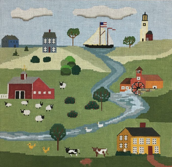 JP303 NEW ENGLAND FARM 14' x 14" 18 Mesh Julie Paukert Designs