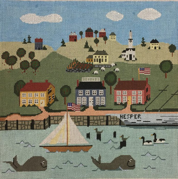 JP304 NEW ENGLAND HARBOR (HESPER) 12′′ x 11.5′′ 18 Mesh Julie Paukert Designs