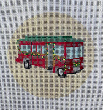 R8 Christmas Trolley 4" round 18 Mesh Blue Ridge Stitchery