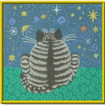 CRS141-13	Fat Cat - Gray Tabby 11.5 x 11 13 Mesh DESIGNS BY CATHERINE REURS Quail Run Designs