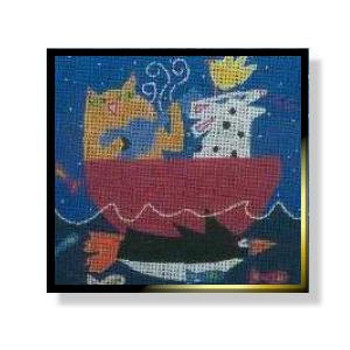 NC113A Water Music: Cat & Dog	7.5 x 7.5 18 Mesh  DESIGNS BY NANCY COFFELT Quail Run Designs