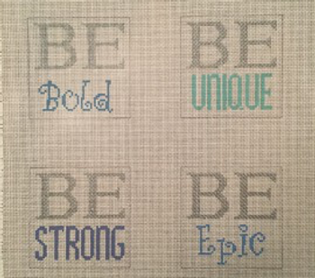 Coasters DC-15-18 BE BOLD BE STRONG ON Set of 4, 18 count 3.5 x 3.5  inch Canvases Point2Pointe