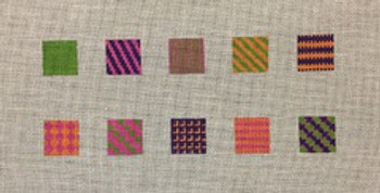 Teaching Tiles TP-2 PURPLE/ORANGE/PINK/LIME 10 INCH SQUARE w/ Stitch Guide 18 Mesh Point2Pointe