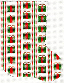 R-X1010 Red/Green Packages Stocking 18 Mesh 5.5 x 4.25” Needlepoint Boutique Designs