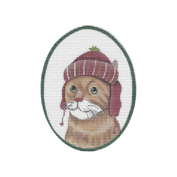 GD-XO 09 Cat w/Red Hat  3.5 x 4.25  18 Mesh Ornament Ginny Diezel