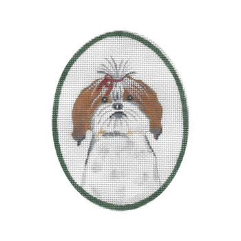 GD-XO 15 Shih tzu w/Red Bow 3.5 x 4.25  18 Mesh Ornament Ginny Diezel