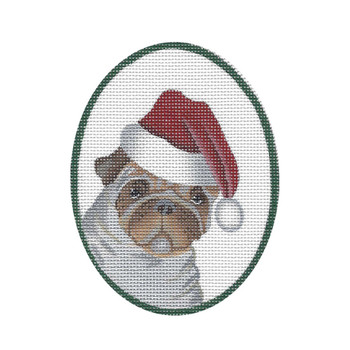 GD-XO 16 Pug w/Santa Cap 3.5 x 4.25  18 Mesh Ornament Ginny Diezel