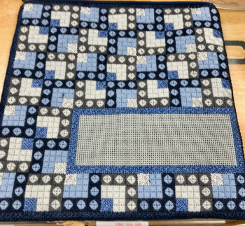 RG209b Blue Boxes Squared Tallit 13 × 15 in 13 Mesh  Canvas Only Shows Finished Rebecca Gilad Gone Stitching 