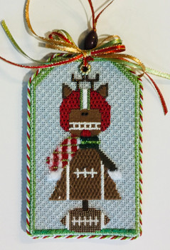 Holiday Tag Reindeer Football 5.5” x 3.5” 18 Mesh Sew Much Fun