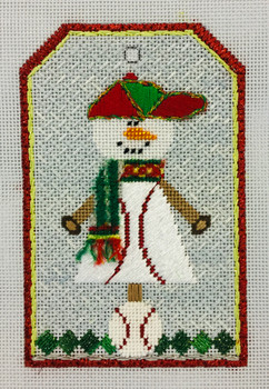 Holiday Tag Snowman Baseball 5.5” x 3.5” 18 Mesh Sew Much Fun