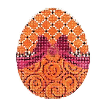 KEA41-18 L'Orange Ribbon Egg  2.5"W x 3.25"H 18 Mesh Kelly Clark Needlepoint