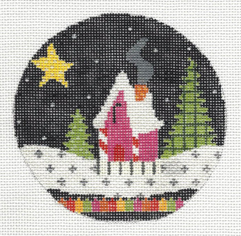 LW-1912-C Snow Scene - Magenta House Design Area:  4” round 18 Mesh Prairie Designs Needlepoint