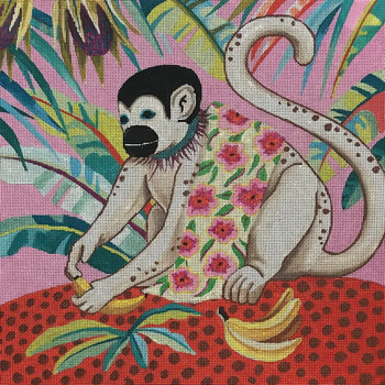 AN419  white monkey w banana 16x16 13 Mesh Colors of Praise 