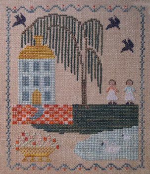 Blue House Sampler 90w x 100h Dames of the Needle 12-1392 