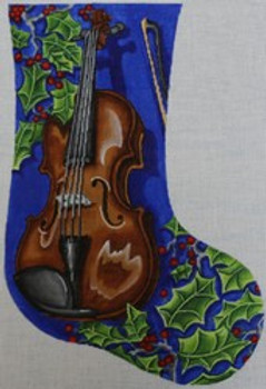 R275  10 x 14.5 Violin Stocking With Holly 18 Mesh Robbyn's Nest Designs