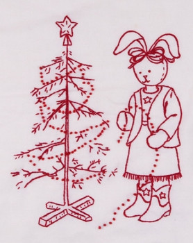 PC2173 Redwork Frontier Christmas - Tree with Rabbit The Posy Collection