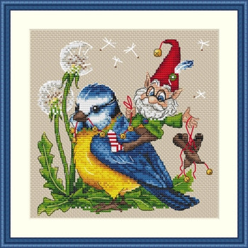 MK64 Tailwind Gnome 5.9"X5.9"; Aida, Ecru; 16 Count Merejka Cross Stitch Kit