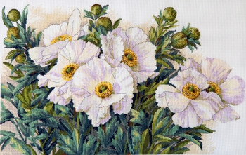 MK115 Garden Beauties 19.6"x12.2"; Aida, White; 16 Count Merejka Cross Stitch Kit