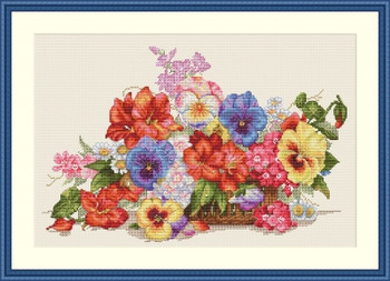 MK13 Garden Flowers 3.7"x9"; Aida, Ecru; 16  Count Merejka Cross Stitch Kit